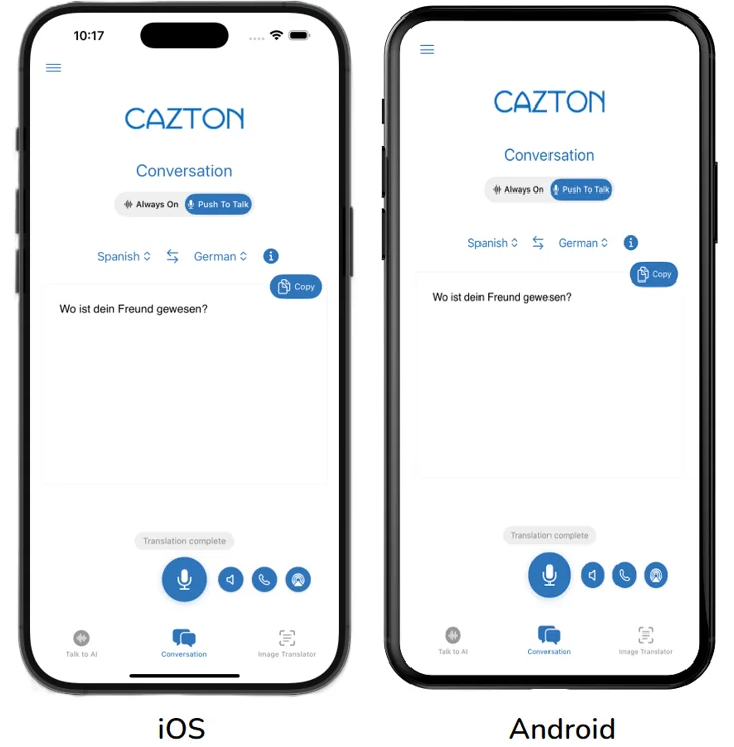 Cazton Voice AI Genius's Push-to-Talk feature allows users to control conversations with intuitive interaction